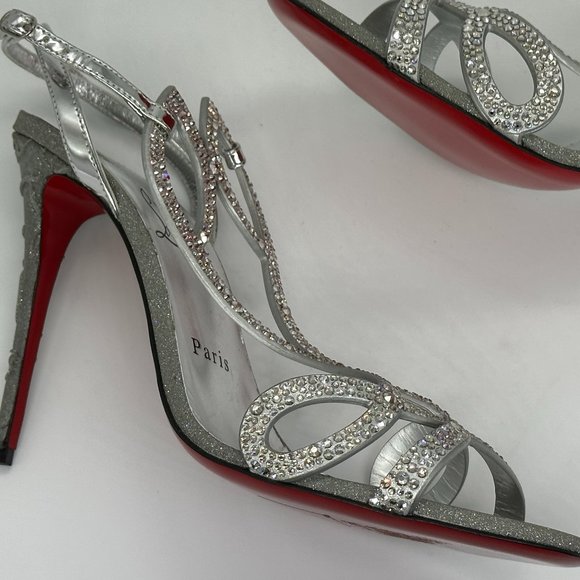 Christian Louboutin DOUBLE L STRASS 100 Crystal Glitter Sandals Heel Shoes - Picture 11 of 16